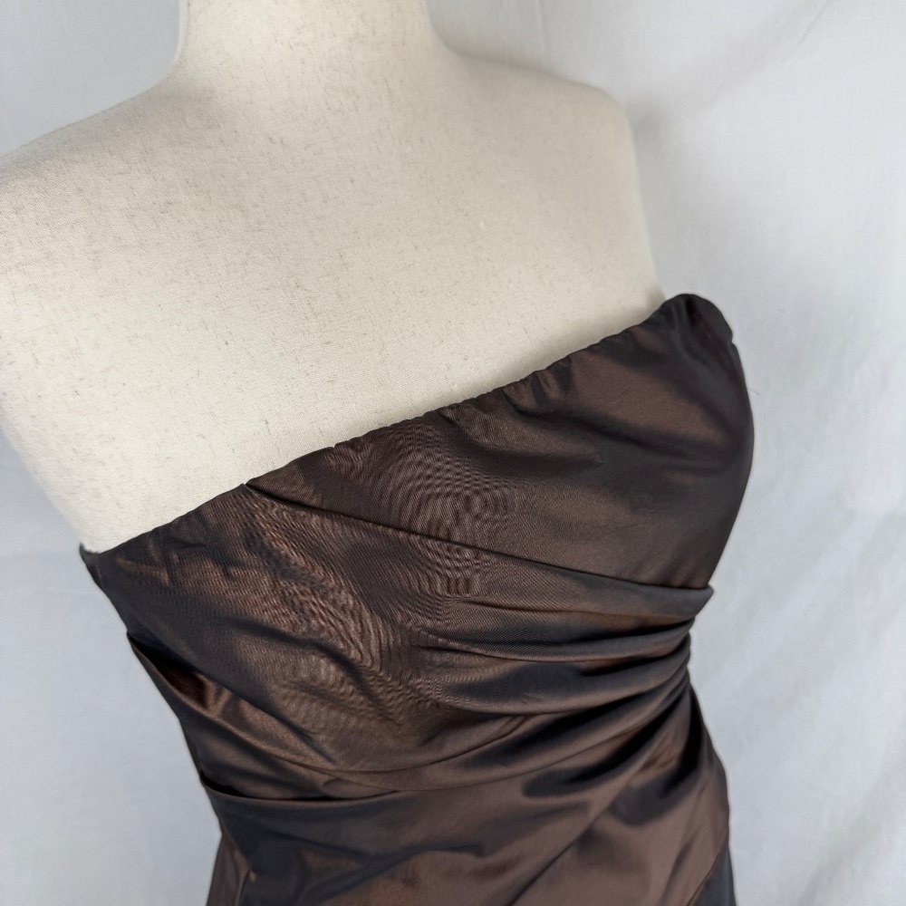 Amsale Strapless Chocolate Brown Cocktail Dress Iridescent Size 14 Bridal Party